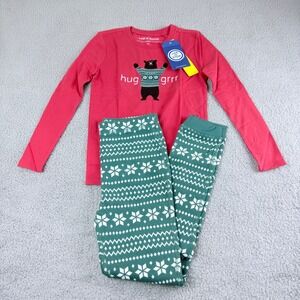 Life is Good Pajama Set Boys 12 Red Green Bear Fair Isle Thermal Sleepwear NWT